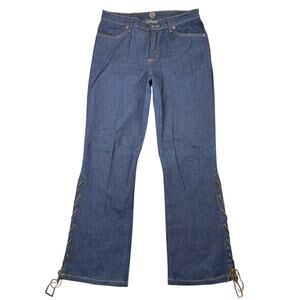 Y2K XOXO Lace-Up Flare Jeans Dark Wash Low Rise Bootcut USA Made - 7/8
